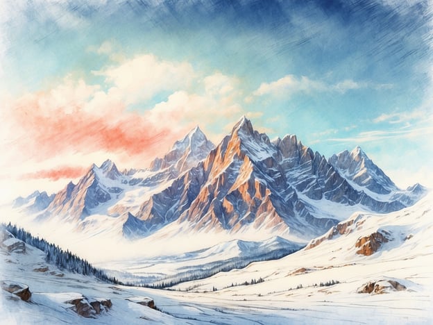 Auf dem Bild sind majestätische, schneebedeckte Berge unter einem klaren blauen Himmel zu sehen. Solche Landschaften findet man in den beeindruckenden deutschen Skigebieten, wie zum Beispiel in den Alpen.Ein einzigartiges Erlebnis wäre ein Tag in der Zugspitze, wo man nicht nur hervorragende Pisten für Skifahrer aller Levels hat, sondern auch atemberaubende Ausblicke von der höchsten Spitze Deutschlands genießen kann. Für eine besondere Note bieten viele Skigebiete, wie das Skigebiet Garmisch-Partenkirchen, die Möglichkeit, abends auf Flutlichtpisten Ski zu fahren.Ein weiteres Highlight sind die zahlreichen Möglichkeiten für Wintersport abseits der Pisten, wie Schneeschuhwandern oder Rodeln, die den Besuch in einem deutschen Skigebiet unvergesslich machen.