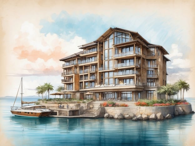 Auf dem Bild ist ein stilvolles, modernes Gebäude zu sehen, das an einer Küste oder in der Nähe von Wasser errichtet wurde. Es hat große Fenster und eine Holzstruktur, die einen einladenden, eleganten Eindruck vermittelt. Vor dem Gebäude liegen Yachten und es gibt Palmen sowie Terrassenbereiche, die zum Entspannen einladen.Die Geschichte des NH Hotels Collection A Coruña Finisterre ist von seiner Lage geprägt – direkt am Atlantik, wo die beeindruckende Küstenlinie Galiziens auf die mehr als 100-jährige Geschichte der Stadt A Coruña trifft. Dieses Hotel vereint modernen Komfort mit klassischem Stil und bietet seinen Gästen spektakuläre Ausblicke auf das Meer. Die Kombination aus luxuriösen Annehmlichkeiten und der Schönheit der Natur macht es zu einem idealen Rückzugsort für Reisende, die die Herrlichkeit der galizischen Küste erleben möchten.
