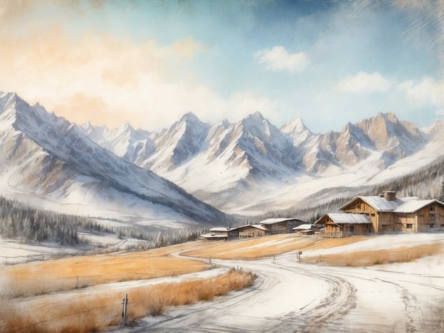 Auf dem Bild sind beeindruckende alpine Berge zu sehen, die mit Schnee bedeckt sind. Die Landschaft wirkt winterlich und friedlich, mit einer kurvenreichen Straße, die sich durch das Bild schlängelt. Im Vordergrund stehen einige Holzhäuser in einer hügeligen Umgebung, umgeben von einem Feld, das teilweise mit Schnee bedeckt ist.
Das NH Hotels Collection Andorra Palome liegt in der Nähe von Andorra und bietet somit einen ähnlichen alpinen Charme und eine schöne Berglandschaft, ähnlich wie auf dem Bild dargestellt.