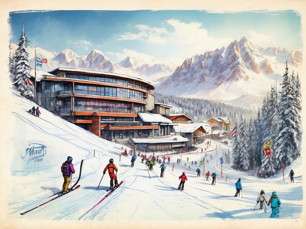 Auf dem Bild ist eine malerische Ski-Resort-Szene zu sehen, die von schneebedeckten Bergen umgeben ist. Menschen fahren Ski und genießen die winterliche Landschaft, während ein modernes Gebäude im Vordergrund steht.Hier sind ein paar Tipps für einen gelungenen Skiurlaub in Deutschland:1. **Die richtigen Skigebiete auswählen**: Deutschland bietet tolle Skigebiete wie Garmisch-Partenkirchen, Oberstdorf oder die Zugspitze. Informiere dich über die Pisten und die Schwierigkeitsgrade.2. **Ausrüstung mieten oder kaufen**: Stelle sicher, dass deine Skiausrüstung gut passt. In vielen Skigebieten kannst du die gesamte Ausrüstung vor Ort mieten.3. **Skikurse für Anfänger**: Wenn du neu im Skifahren bist, ist es empfehlenswert, einen Skikurs zu buchen. Professionelle Lehrer helfen dir, die Grundtechniken sicher zu erlernen.4. **Wetterberichte checken**: Informiere dich über die aktuellen Wetterbedingungen und Schneeverhältnisse, um das Beste aus deinem Tag herauszuholen.5. **Regionale Spezialitäten probieren**: Nach einem langen Tag auf der Piste solltest du die lokalen Gerichte genießen, wie zum Beispiel Kässpatzen oder Apfelstrudel.6. **Entspannung nach dem Skifahren**: Viele Resorts bieten Wellnessbereiche an, die perfekt sind,