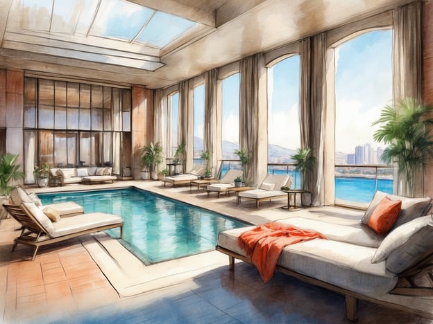 Auf dem Bild ist ein eleganter Innenraum mit einem Pool zu sehen, der von großen Fenstern umgeben ist. Der Raum wirkt hell und einladend, mit bequemen Liegen und Pflanzen, die eine entspannte Atmosphäre schaffen.
### Überblick über die NH Hotels Collection Barcelona Constanza
Das NH Hotels Collection Barcelona Constanza ist ein modernes Hotel in einer zentralen Lage in Barcelona, das für seine stilvolle Einrichtung und seinen exzellenten Service bekannt ist. Es bietet eine Vielzahl von Annehmlichkeiten, darunter:
- **Komfortable Zimmer**: Elegante und gut ausgestattete Zimmer mit modernen Annehmlichkeiten.
- **Wellnessbereich**: Oft ausgestattet mit einem Pool, Fitnessbereich und Spa-Angeboten.
- **Gastronomie**: Ein Restaurant, das regionale und internationale Küche serviert.
- **Tagungsräume**: Verschiedene Räumlichkeiten für Geschäftsveranstaltungen und Konferenzen.
- **Ausgezeichnete Lage**: Nahe bedeutender Sehenswürdigkeiten und guter Anbindung an öffentliche Verkehrsmittel.
Das Hotel ist ideal für sowohl Geschäftsreisende als auch Urlauber, die den Komfort und die Annehmlichkeiten eines hochwertigen Aufenthalts suchen.