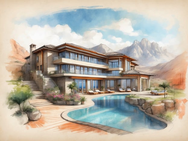 Auf dem Bild ist eine malerische Architektur zu sehen, die ein modernes Gebäude mit großen Fenstern und einem Pool zeigt. Es scheint sich um eine luxuriöse Unterkunft zu handeln, umgeben von einer schönen Landschaft mit Bergen im Hintergrund.
Das **NH Hotels Collection Bogota Terra 100 Royal** ist ein erstklassiges Hotel in Bogotá, Kolumbien. Es bietet elegante Zimmer und Suiten, die eine moderne Ausstattung und komfortable Annehmlichkeiten bieten. Das Hotel verfügt über mehrere Einrichtungen wie ein Restaurant, ein Fitnesscenter und Tagungsräume, die für Geschäftsreisende und Urlauber gleichermaßen geeignet sind. Die Lage in der Nähe von wichtigen Sehenswürdigkeiten und Einkaufszentren macht es ideal für Reisende, die sowohl die Stadt erkunden als auch entspannen möchten.