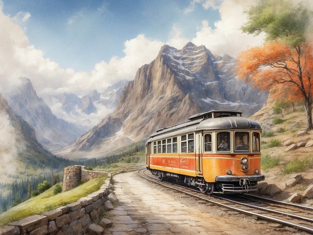 Auf dem Bild ist eine malerische Landschaft mit einem historischen Zug zu sehen, der entlang einer kurvigen Eisenbahnlinie fährt. Im Hintergrund erheben sich majestätische Berge, während dichter Nebel und Wolken für eine märchenhafte Stimmung sorgen. Die Szene ist von lebhaften Farben geprägt, insbesondere dem Orange des Zuges, das sich harmonisch in die natürliche Umgebung einfügt.
Ein einzigartiges Angebot könnte sein, eine nostalgische Zugreise durch solch beeindruckende Landschaften anzubieten, bei der Passagiere atemberaubende Ausblicke genießen und die Schönheit der Natur hautnah erleben können. Außerdem könnten spezielle Veranstaltungen oder Themenfahrten organisiert werden, um historische Erlebnisse zu fördern und die Annehmlichkeiten des Reisens im Vintage-Stil zu bieten.