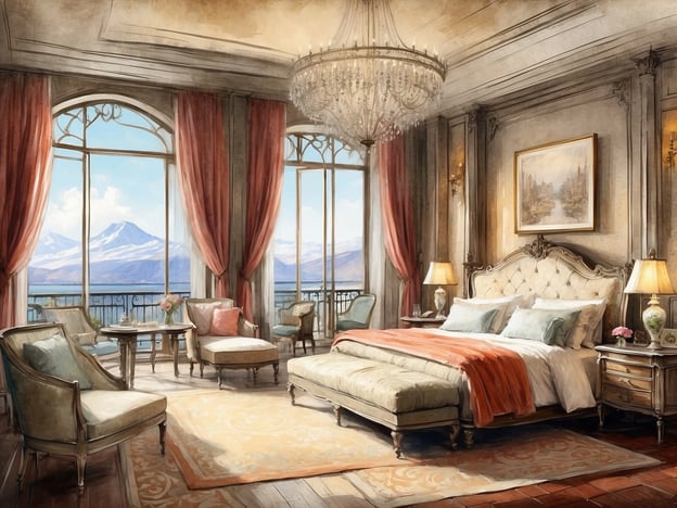 Auf dem Bild ist ein elegantes Hotelzimmer zu sehen, das mit einem großen Bett, stilvollen Möbeln und einer beeindruckenden Aussicht durch große Fenster ausgestattet ist. Die Einrichtung vermittelt ein luxuriöses Ambiente, mit einem kristallenen Kronleuchter und sanften Farben.
Im Kontext der NH Hotels Collection in Budapest City Center können solche Zimmer eine hervorragende Ausstattung bieten, die Komfort und Eleganz vereint. Diese Hotels sind bekannt für ihre zentrale Lage, die es Gästen ermöglicht, die Sehenswürdigkeiten der Stadt bequem zu erkunden. Die Zimmer sind oft modern eingerichtet und bieten zahlreiche Annehmlichkeiten, um den Aufenthalt so angenehm wie möglich zu gestalten.