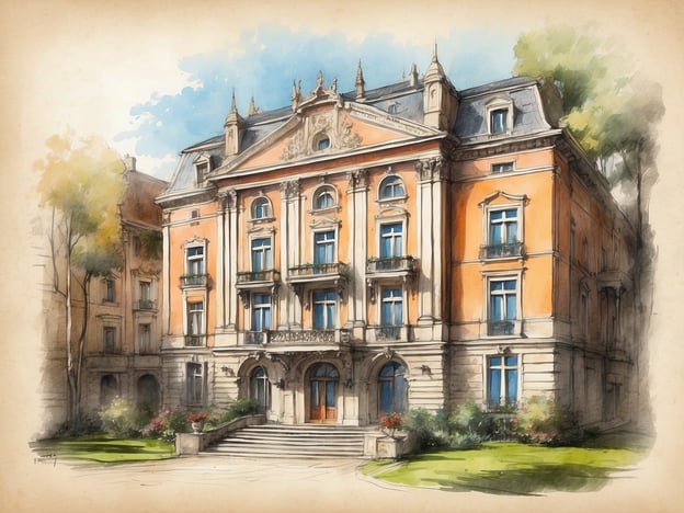 Auf dem Bild ist eine künstlerische Darstellung eines eleganten, historischen Gebäudes zu sehen, das wahrscheinlich das NH Hotels Collection Buenos Aires Crillon darstellt. Dieses Hotel liegt in Buenos Aires, Argentinien, und besticht durch seine wunderschöne Architektur, die klassische Elemente mit modernem Komfort verbindet.
Das Hotel bietet luxuriöse Unterkünfte, stilvolle Innenräume und erstklassige Annehmlichkeiten, darunter Restaurants, Tagungsräume und eine zentrale Lage, die ideal für Reisende ist, die die Stadt erkunden möchten. Die Kombination aus historischem Charme und modernem Service macht es zu einem beliebten Ziel für Geschäfts- und Urlaubsreisende.