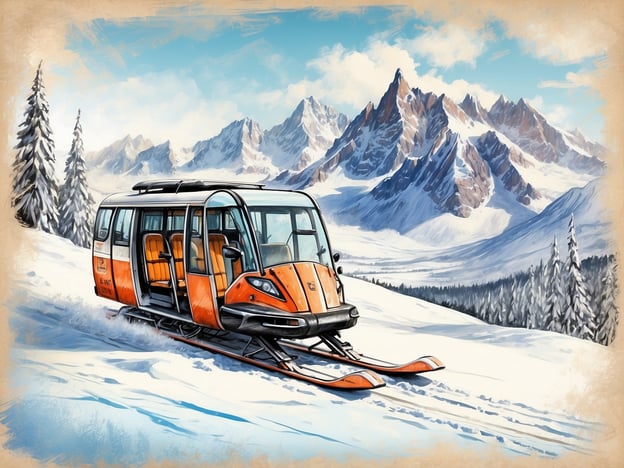 Auf dem Bild ist ein speziell gestalteter Schneetransporter in einer schneebedeckten Berglandschaft zu sehen. Die Umgebung ist geprägt von hohen, majestätischen Bergen und dichten, schneebedeckten Tannen. Solche Szenerien findet man in exotischen Skigebieten weltweit, wie zum Beispiel:1. **Niseko, Japan** – Bekannt für seinen tiefen Pulverschnee und die beeindruckenden Ausblicke auf den Mount Yotei.2. **Alyeska, Alaska, USA** – Ein abgelegenes Skigebiet mit beeindruckenden Bergen und spektakulären Ausblicken auf die Gletscher.3. **Val d’Isère, Frankreich** – Berühmt für seine anspruchsvollen Pisten und das charmante alpine Dorf.4. **Bhutan** – Weniger bekannt, aber mit atemberaubenden Landschaften und einer einzigartigen kulturellen Erfahrung.Diese Regionen bieten nicht nur hervorragende Skimöglichkeiten, sondern auch eine atemberaubende Naturkulisse.