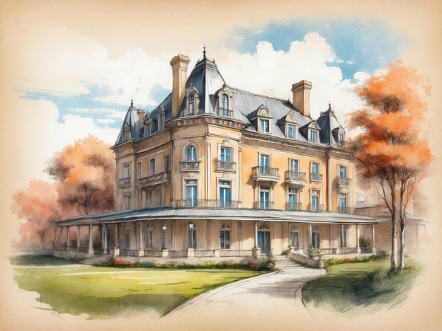 Auf dem Bild ist eine stilisierte Darstellung eines eleganten Gebäudes zu sehen, das an ein historisches Hotel oder eine Villa erinnert. Es hat eine prachtvolle Architektur mit Türmchen, Balkonen und einer einladenden Veranda, umgeben von einem gepflegten Garten und Bäumen, die im Herbst gefärbt sind.
Das NH Hotels Collection Buenos Aires Jousten ist ein luxuriöses Hotel in Buenos Aires, das für seinen historischen Charme und seine zentrale Lage bekannt ist. Es bietet stilvolle Zimmer, moderne Annehmlichkeiten und einen hohen Servicelevel. Das Hotel zieht sowohl Geschäftsreisende als auch Touristen an, die die Kultur und das Leben der Stadt erleben möchten.