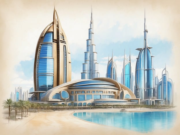 Auf dem Bild ist eine beeindruckende moderne Architektur zu sehen, die typisch für Dubai ist. Die Gebäude haben futuristische Designs und spiegeln die innovative Bauweise der Stadt wider.
Das NH Hotels Collection Dubai La Suite Hotel und Apartments bietet eine luxuriöse Unterkunft in dieser aufregenden Umgebung. Es zeichnet sich durch großzügige Suiten und Apartments aus, die stilvoll eingerichtet sind und eine atemberaubende Aussicht auf die Skyline von Dubai bieten. Die Lage ist ideal für Reisende, die sowohl Geschäfts- als auch Freizeiträume suchen. Zu den Annehmlichkeiten gehören Fitnesscenter, Wellnessbereich und Restaurants, die internationale Küche anbieten.