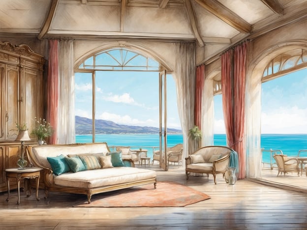Auf dem Bild ist ein hell und einladend gestaltetes Wohnzimmer mit großen Fenstern zu sehen, die einen Blick auf das Wasser und die Berge im Hintergrund bieten. Der Raum ist elegant eingerichtet mit einem gemütlichen Sofa, stilvollen Möbeln und sanften Farbtönen.
Im Hinblick auf die NH Hotels Collection Dubai The Palm bietet das Hotel eine luxuriöse Erfahrung mit modernen Annehmlichkeiten. Die Zimmer sind geschmackvoll eingerichtet und oft mit Meerblick ausgestattet. Zudem gibt es zahlreiche Einrichtungen wie Restaurants, ein Spa, Fitnessbereiche und direkten Zugang zu einem privaten Strand. Das Hotel legt großen Wert auf Komfort und Gastfreundschaft und ist somit ideal für Geschäftsreisende und Urlauber gleichermaßen.
