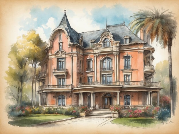 Das Bild zeigt eine elegante, historische Villa mit einem markanten architektonischen Stil. Die Fassade ist in einem sanften Pfirsichton gehalten und weist mehrere große Fenster sowie einen herausragenden Balkon auf. Umgeben von üppiger Vegetation und blühenden Pflanzen vermittelt das Bild einen einladenden Eindruck.
Im Kontext des NH Hotels Collection Leon Plaza Mayor lässt sich sagen, dass dieses Hotel für seine elegante Architektur und zentrale Lage bekannt ist. Es bietet luxuriöse Annehmlichkeiten und einen erstklassigen Service, ideal für Geschäftsreisende und Touristen. Die Kombination von modernem Komfort und historischer Eleganz macht es zu einem beliebten Ziel in der Umgebung.