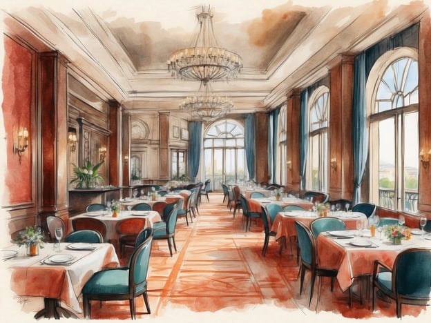 Auf dem Bild ist ein elegantes Restaurant in einem Hotel zu sehen. Es ist stilvoll eingerichtet mit Tischen, die für Gäste vorbereitet sind, und einem schönen Ausblick durch die großen Fenster.
Das Gastronomieangebot im Hotel könnte eine vielfältige Auswahl an internationalen und lokalen Gerichten umfassen, darunter Gourmet-Menüs und saisonale Spezialitäten. Desserts und eine sorgfältige Auswahl an Weinen könnten ebenfalls Teil des Angebots sein.
In der Umgebung des Hotels könnten zudem lokale Restaurants vorhanden sein, die traditionelle Küche oder spezielle kulinarische Erlebnisse anbieten. Hier haben die Gäste die Möglichkeit, regionale Speisen zu probieren und die Kultur der Umgebung besser kennenzulernen.