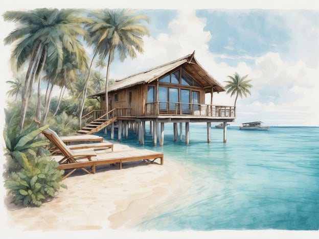 Auf dem Bild ist eine malerische Überwasser-Hütte zu sehen, die typisch für die Malediven ist. Solche Unterkünfte bieten eine atemberaubende Aussicht auf das türkisfarbene Wasser und die umliegenden Palmen.Beliebte Aktivitäten auf den Malediven sind:1. **Schnorcheln und Tauchen**: Die außergewöhnliche Unterwasserwelt mit bunten Korallenriffen bietet fantastische Möglichkeiten, die Meeresbewohner zu beobachten.2. **Entspannen am Strand**: Die weißen Sandstrände sind perfekt, um die Sonne zu genießen und die Ruhe der Natur zu erleben.3. **Wassersport**: Aktivitäten wie Windsurfen, Kajakfahren oder Stand-Up-Paddling sind sehr beliebt.4. **Inselhopping**: Besuche benachbarte Inseln, um die Kultur und die lokale Küche kennenzulernen.5. **Wellness und Spa**: Viele Resorts bieten luxuriöse Spa-Behandlungen mit Blick auf das Meer.Diese Umgebung lädt dazu ein, die Seele baumeln zu lassen und die natürliche Schönheit der Malediven zu genießen.