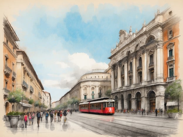Auf dem Bild ist eine malerische Stadtansicht zu sehen, die eine Straße mit Fußgängern, eine Straßenbahn und elegante Gebäude darstellt. Die Szenerie wirkt lebhaft und einladend, mit blauem Himmel und teilweise bewölktem Wetter.
Die NH Hotels Collection Milano President ist ein modernes Hotel im Herzen von Mailand. Es bietet eine elegante Unterkunft mit zahlreichen Annehmlichkeiten, darunter geräumige Zimmer, ein erstklassiges Restaurant und Tagungsräume. Die zentrale Lage ermöglicht einfachen Zugang zu wichtigen Sehenswürdigkeiten wie dem Mailänder Dom und der Scala. Gäste können sich auf eine stilvolle Atmosphäre und erstklassigen Service freuen.