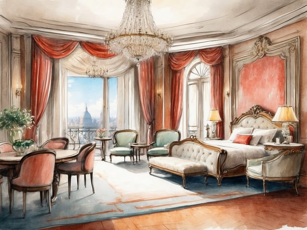 Auf dem Bild ist ein elegantes Zimmer zu sehen, das möglicherweise einem luxuriösen Hotelzimmer ähnelt. Es gibt eine stilvolle Einrichtung mit einem großen Bett, gemütlichen Sitzgelegenheiten und einem Tisch. Die Fenster bieten einen Blick nach draußen, und die Verarbeitung mit luxuriösen Vorhängen und einem Kronleuchter verleiht dem Raum eine gehobene Atmosphäre.Im NH Hotels Collection Porto Batalha finden Gäste ebenfalls eine Kombination aus modernem Komfort und historischem Charme. Die Zimmer und Suiten sind geschmackvoll eingerichtet, bieten eine zeitgemäße Ausstattung und sind ideal für Reisende, die sowohl Stil als auch Bequemlichkeit suchen. Hier können sich die Gäste entspannen und die besondere Atmosphäre des Hotels genießen.