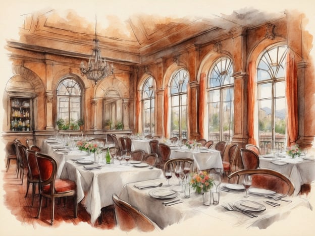 Auf dem Bild ist ein elegantes Restaurant zu sehen, das eine einladende Atmosphäre ausstrahlt. Die Tische sind stilvoll mit weißen Tischdecken gedeckt, und schöne Blumenarrangements schmücken die Tische. Große Fenster lassen viel Licht herein und bieten einen malerischen Ausblick.In den NH Hotels Collection Prague können Gäste ebenfalls außergewöhnliche Dining-Erlebnisse erwarten. Das Restaurant bietet raffinierte Speisen, die sowohl lokale als auch internationale Küche repräsentieren, und eignet sich hervorragend für besondere Anlässe oder einfach für ein entspanntes Dinner. Die Kombination aus hochwertiger Gastronomie und exquisitem Ambiente macht das Essensvergnügen unvergesslich.