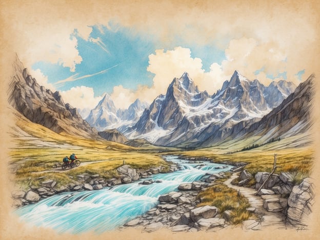 Auf dem Bild ist eine beeindruckende Berglandschaft mit schneebedeckten Gipfeln, einem klaren blauen Wasserlauf und geeigneten Wegen für Outdoor-Aktivitäten zu sehen. Diese Szenerie spiegelt die Abenteuermöglichkeiten in Kicking Horse wider.In Kicking Horse gibt es zahlreiche Aktivitäten wie Mountainbiking, Wandern und Flussrafting. Die abwechslungsreiche Landschaft bietet ideale Bedingungen für Naturliebhaber und Sportbegeisterte. Das Gelände eignet sich sowohl für Anfänger als auch für erfahrene Abenteurer, die die atemberaubende Natur genießen möchten.