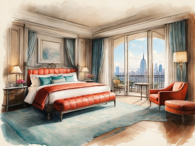 Auf dem Bild ist ein elegantes Hotelzimmer zu sehen, das mit einem großen Bett, stilvollen Möbeln und einem Balkon mit Blick auf eine beeindruckende Skyline ausgestattet ist. Die Farbpalette umfasst warme Töne wie Orange und Blau, die eine gemütliche und ansprechende Atmosphäre schaffen.
Das NH Collection Quito Royal bietet komfortable und moderne Zimmer mit erstklassiger Ausstattung. Die Lage im Herzen von Quito ermöglicht den Gästen einen schönen Blick auf die Stadt und die umliegenden Berge. Zu den Annehmlichkeiten zählen ein Restaurant, ein Fitnessbereich und Räumlichkeiten für Konferenzen. Das Hotel ist ideal für Geschäftsreisende sowie Urlauber, die das kulturelle Erbe der Stadt erkunden möchten.