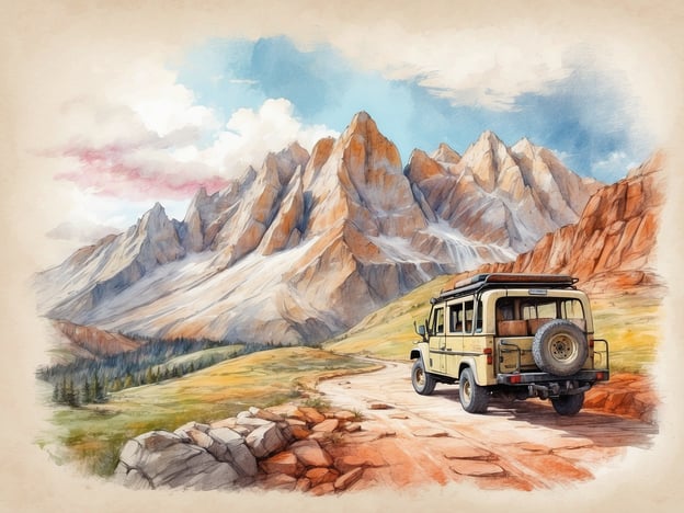 Auf dem Bild ist eine malerische Berglandschaft mit einem Geländewagen zu sehen, der auf einem unebenen, steinigen Weg fährt. Die majestätischen Berge im Hintergrund wirken beeindruckend und laden zu Erkundungstouren ein.
Hier sind einige Ausflugsmöglichkeiten und Tipps für einen Besuch in den Bergen:
1. **Wanderungen**: Nutze die zahlreichen Wanderwege, die durch die faszinierende Landschaft führen. Wähle Routen entsprechend deinem Fitnesslevel, von gemütlichen Spaziergängen bis hin zu anspruchsvollen Bergwanderungen.
2. **Fotografie**: Die atemberaubenden Aussichten bieten großartige Möglichkeiten für Naturfotografie. Frühmorgens oder am späten Nachmittag sind die Lichtverhältnisse oft am besten.
3. **Picknick**: Packe ein Picknick ein und halte an einem malerischen Aussichtspunkt. Die frische Luft und die Ruhe der Natur machen es zu einem unvergesslichen Erlebnis.
4. **Natur beobachten**: Halte Ausschau nach einheimischen Tieren und Pflanzen. In vielen Gebieten gibt es spezielle Führungen zur Tier- und Pflanzenwelt.
5. **Offroad-Fahrten**: Wenn du ein Abenteuer suchst, kannst du geführte Offroad- oder Jeeptouren unternehmen, um abgelegene Gebiete zu erkunden.
6. **Übernachtungen**: In der Nähe der Berge gibt es oft Hütten oder Campingplätze, wo du übernachten kannst, um die Ruhe der Nacht in der Natur zu genießen.
Denke daran, immer auf die lokale Natur zu achten und respektvoll mit der Umgebung umzugehen!