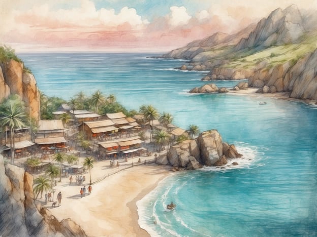 Auf dem Bild ist eine malerische Küstenlandschaft mit einem Strand und einem kleinen Dorf zu sehen. Die Umgebung scheint tropisch zu sein, mit Palmen und sanften Wellen.
Hier sind einige lokale Attraktionen und Aktivitäten, die man in einer solchen Gegend genießen könnte:
1. **Strandaktivitäten**: Schwimmen, Sonnenbaden oder Beach-Volleyball spielen.
2. **Wassersport**: Schnorcheln, Kajakfahren oder Stand-Up-Paddling, um die Unterwasserwelt zu erkunden.
3. **Wanderungen**: Erkundung der Küstenwege und Berge in der Umgebung, möglicherweise mit atemberaubenden Ausblicken.
4. **Kulinarische Erlebnisse**: In den lokalen Restaurants frische Meeresfrüchte und regionale Spezialitäten genießen.
5. **Kulturelle Events**: Teilnahme an Festen oder Märkten, die die lokale Kultur und Kunst präsentieren.
6. **Bootstouren**: Ausflüge zu nahegelegenen Inseln oder geschützten Buchten.
Solche Aktivitäten bieten eine wunderbare Möglichkeit, die natürliche Schönheit und die Kultur der Region zu erleben.
