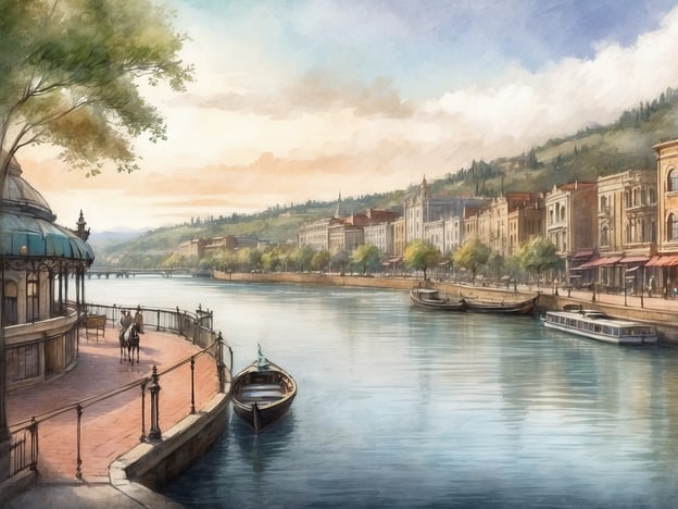 Auf dem Bild ist eine malerische Flusslandschaft zu sehen, die von belebten Ufern gesäumt wird. Im Vordergrund gibt es ein graziöses Boot im Wasser und auf dem Gehweg scheint eine Person mit einem Pferd zu stehen, während sich im Hintergrund mehrere Gebäude an einem sanft geschwungenen Hang entlang ziehen. Die Szene wirkt friedlich und lädt zu einem Spaziergang am Ufer ein.
Die Lage des NH Hotels Córdoba Panorama ist im Stadtzentrum von Córdoba, Argentinien. Das Hotel bietet einen schönen Blick auf die Stadt und die umliegenden Landschaften, ähnlich der ruhigen und malerischen Atmosphäre, die auf diesem Bild dargestellt ist.