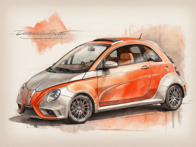 Auf dem Bild ist ein skizziertes Modell eines kleinen Sportwagens zu sehen, der eine auffällige orange-silberne Farbkombination hat. Der Wagen hat ein modernes Design mit sportlichen Felgen und einem markanten Kühlergrill.Zum NH Hotels Curitiba The Five: Dieses Hotel liegt im Herzen von Curitiba und bietet eine stilvolle Unterkunft mit modernen Annehmlichkeiten. Gäste können sich auf komfortable Zimmer, ein Fitnesscenter und ein Restaurant freuen. Die Lage des Hotels ermöglicht einen einfachen Zugang zu beliebten Sehenswürdigkeiten der Stadt, was es ideal für sowohl Geschäftsreisende als auch Touristen macht.