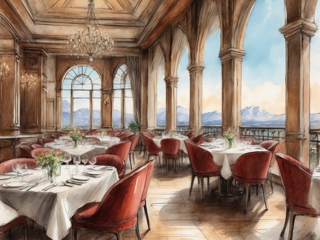 Auf dem Bild ist ein eleganter Restaurantbereich zu sehen, der mit stilvollen, roten Stühlen und weißen Tischdecken eingerichtet ist. Große Fenster bieten einen Blick auf eine Berglandschaft, was eine ansprechende Atmosphäre schafft.
In den NH Hotels am Flughafen Genf können Gäste Dining-Erlebnisse erwarten, die sowohl internationale als auch lokale Küche umfassen. Die Restaurants bieten oft eine hochwertige Speisekarte, die saisonale Zutaten verwendet, und man kann in einem eleganten Ambiente genießen, ähnlich dem, was auf dem Bild zu sehen ist. Das geschmackvolle Design und die Aussicht tragen zu einem angenehmen kulinarischen Erlebnis bei.