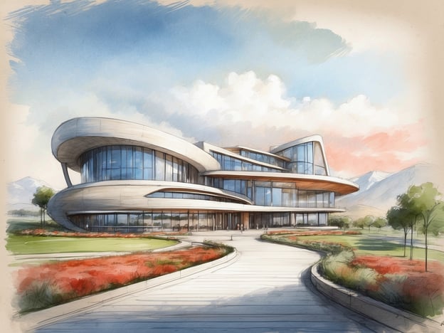 Auf dem Bild ist ein modernes, futuristisch gestaltetes Gebäude zu sehen, das von einem gepflegten Garten umgeben ist. Die Architektur wirkt einladend und innovativ, mit großen Fensterflächen und geschwungenen Formen, die einen harmonischen Eindruck vermitteln.
Wenn wir das NH Hotel Geneva City betrachten, so handelt es sich um ein stilvolles Hotel in Genf, das bekannt ist für seine komfortablen Zimmer und modernen Einrichtungen. Es bietet den Gästen eine strategische Lage, von der aus Sehenswürdigkeiten und das Stadtzentrum leicht erreichbar sind. Die Anlage legt Wert auf Design und Funktionalität, weshalb sie gut in das moderne Stadtbild von Genf passt.