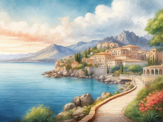 Auf dem Bild ist eine malerische Küstenlandschaft zu sehen, die von sanften Hügeln und Bergen umgeben ist. Die Architektur wirkt mediterran, mit hellen Gebäuden und terrakottafarbenen Dächern, die harmonisch in die natürliche Umgebung integriert sind.
**Standortvorteile:**
1. **Natürliche Schönheit:** Die Kombination aus klarem Wasser, Berge und üppiger Vegetation schafft eine atemberaubende Kulisse, die sowohl entspannend als auch inspirierend wirkt.
2. **Zugang zum Wasser:** Die Nähe zum Meer bietet Möglichkeiten für Wassersportarten, Bootsausflüge und Erholung an den Stränden.
3. **Mildes Klima:** Das mediterrane Klima sorgt für warme Sommer und milde Winter, ideal für Urlauber und ganzjährige Aufenthalte.
4. **Kulturelle Erlebnisse:** Die Architektur und Umgebung könnten reich an Geschichte und kulturellen Sehenswürdigkeiten sein, die für Touristen von Interesse sind.
5. **Erholungsorte:** Die Fußwege und das großzügige Grünflächenangebot laden zu Spaziergängen und Freizeitaktivitäten im Freien ein.