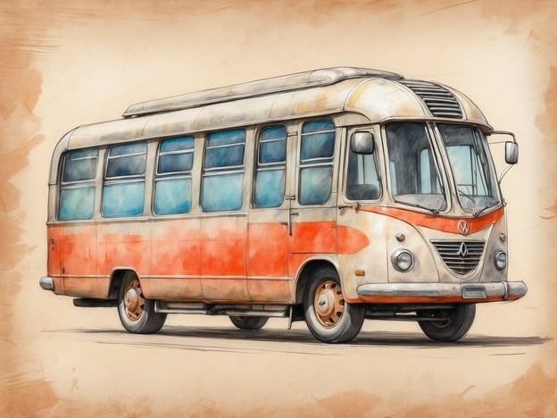 Auf dem Bild ist ein alter, stilisierter Bus zu sehen, der eine rot-weiße Farbgebung hat. Die Zeichnung vermittelt ein nostalgisches Gefühl und zeigt die charakteristischen Merkmale eines klassischen Linienbusses.Bezüglich NH Hotels in Gijón: Das NH Gijón Hotel ist eine komfortable Unterkunft, die moderne Annehmlichkeiten bietet. Es liegt in Nähe des Stadtzentrums und ist ideal für Geschäftsreisende und Urlauber. Gäste können sich auf geräumige Zimmer, ein Restaurant mit regionaler Küche und Zugang zu Konferenzräumen freuen. Die Lage ermöglicht eine einfache Erkundung der Stadt und ihrer Sehenswürdigkeiten.