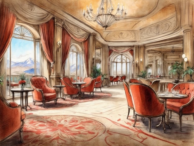 Das Bild zeigt eine elegante Lobby oder Lounge mit opulentem Design. Es gibt rote, gepolsterte Sessel und Tische, große Fenster mit Ausblick auf eine Berglandschaft, sowie dekorative Vorhänge und Pflanzen. Die Einrichtung wirkt luxuriös und einladend.
Das NH Hotels Hotel Casino in Argentinien ist bekannt für seine stilvolle Atmosphäre und hochwertigen Dienstleistungen. Es kombiniert modernes Design mit einem Hauch von Eleganz, bietet erstklassige Unterkünfte, ein Casino sowie Restaurants, die internationale und lokale Küche servieren. Die Lage ermöglicht Gästen, die Schönheit der umliegenden Landschaft zu genießen, während sie Zugang zu erstklassigen Annehmlichkeiten haben.