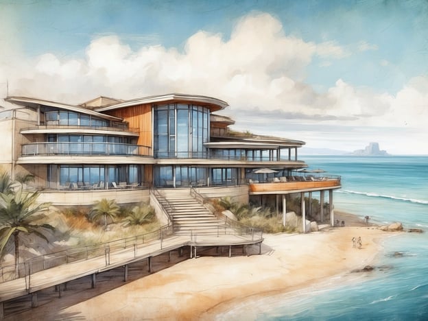 Auf dem Bild ist ein modernes Strandhotel zu sehen, das an einem Küstengebiet liegt. Das Gebäude hat große Fenster und Balkone, die den Blick auf das Meer ermöglichen, sowie eine architektonisch ansprechende Fassade aus Holz und Glas. Vor dem Hotel erstreckt sich ein Sandstrand.
### Überblick über das NH Hotels Imperial Playa:
Das NH Hotels Imperial Playa ist ein elegantes Hotel, das direkt am Strand liegt. Es bietet eine Vielzahl von Annehmlichkeiten, darunter komfortable Zimmer mit Meerblick, ein Restaurant mit lokaler und internationaler Küche, sowie mehrere Freizeiteinrichtungen. Die Lage ermöglicht den Gästen sowohl Entspannung am Strand als auch Zugang zu zahlreichen Aktivitäten in der Umgebung. Besonders hervorzuheben sind die freundlichen Mitarbeiter und der hervorragende Service, der den Aufenthalt angenehm gestaltet.