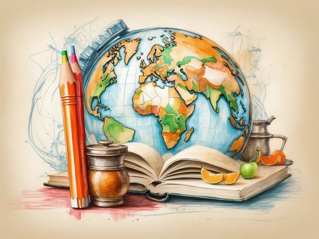 Auf dem Bild ist ein globe zu sehen, umgeben von verschiedenen Gegenständen wie bunte Bleistifte, ein aufgeschlagenes Buch, und einige Früchte. Diese Darstellung könnte metaphorisch für die Reise und die Verbindung zwischen verschiedenen Kulturen stehen.
Die Geschichte von NH Hotels ist eng mit dem Thema Reisen verbunden. Die Hotelkette wurde in den 1970er Jahren gegründet und hat sich seitdem auf die Bereitstellung komfortabler Unterkünfte für Reisende weltweit spezialisiert. NH Hotels hat sich in vielen europäischen Städten etabliert und bietet oft eine Kombination aus modernem Design und einem besonderen Augenmerk auf den Service, was zu einem angenehmen Aufenthalt beiträgt. Die Verbindung von Kulturen und Erlebnissen wird durch die globale Präsenz der Hotels verdeutlicht.