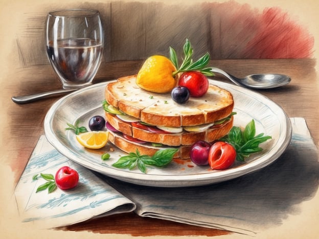 Auf dem Bild ist ein kunstvoll angerichteter Sandwich-Turm mit verschiedenen Zutaten zu sehen, garniert mit frischen Früchten wie Zitrone, Kirschen und Beeren. Dazu gibt es ein Glas Wasser.
In den NH Hotels genießen Gäste eine Vielzahl an kulinarischen Genüssen, darunter kreative Sandwiches, die mit frischen, regionalen Zutaten zubereitet werden. Die Speisen sind nicht nur schmackhaft, sondern auch ansprechend präsentiert, was den Aufenthalt zu einem besonderen Erlebnis macht. Das Hotel bietet außerdem eine ausgewogene Auswahl an Gerichten, die den verschiedenen Geschmäckern und Bedürfnissen der Gäste gerecht werden.