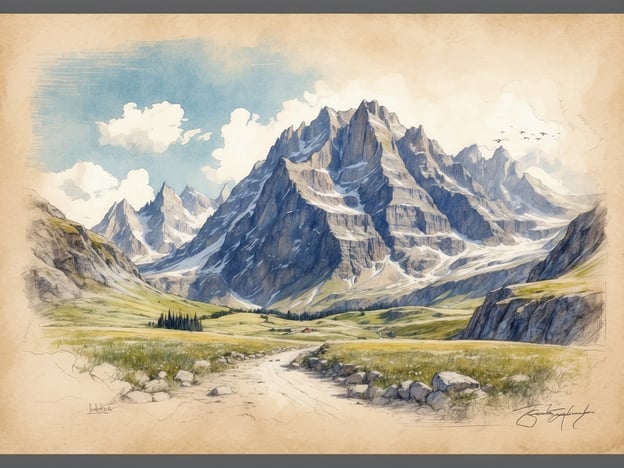 Auf dem Bild ist eine beeindruckende Berglandschaft zu sehen, die an die majestätischen Alpen erinnert, ähnlich wie die Umgebung von Zermatt. Zermatt ist bekannt für seine malerische Lage am Fuße des Matterhorns, das eine bedeutende Rolle in der Geschichte des Alpinismus spielt. Die Region ist nicht nur für ihre atemberaubenden Berge, sondern auch für ihre charmante Dorfatmosphäre berühmt, die Besucher aus aller Welt anzieht.Die sanften Hügel und der klare Himmel auf dem Bild könnten die friedliche Landschaft rund um Zermatt widerspiegeln, wo Wanderer und Bergliebhaber die unberührte Natur genießen können. In der Geschichte von Zermatt sind die Berge nicht nur ein Naturphänomen, sondern auch Teil der kulturellen Identität der Region, die Traditionen und Geschichten von Abenteuer und Entdeckung birgt.