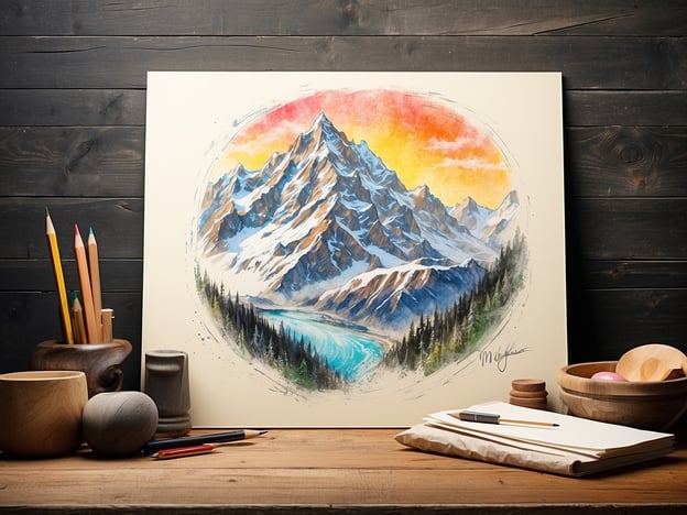 Auf dem Bild ist eine künstlerische Darstellung von einer Berglandschaft zu sehen, die an die majestätischen Alpen erinnert, ähnlich den Alpen rund um Zermatt. In Zermatt kann man verschiedene Aktivitäten genießen, wie zum Beispiel:- **Wandern**: Es gibt zahlreiche Wanderwege mit atemberaubenden Ausblicken auf die Berge.- **Skifahren**: Im Winter ist Zermatt ein beliebtes Ziel für Skifahrer und Snowboarder.- **Bergsteigen**: Erfahrene Bergsteiger können den berühmten Matterhorn besteigen.- **Gletschererlebnis**: Der Gornergrat bietet spektakuläre Panoramablicke auf die umliegenden Gipfel.Die Darstellung auf dem Bild könnte die Schönheit dieser Aktivitäten und der Landschaft widerspiegeln.