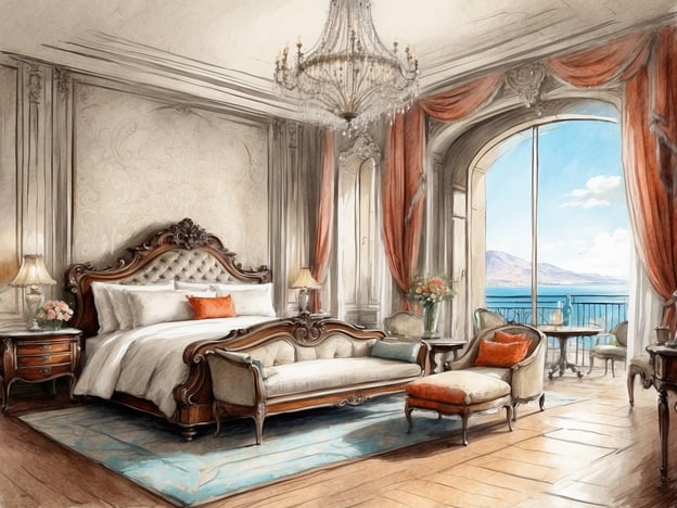 Auf dem Bild ist ein elegantes Schlafzimmer zu sehen, das mit hochwertigen Möbeln und luxuriösen Details gestaltet ist. Es gibt ein großes Bett mit einer kunstvoll verzierten Kopfteil, bequeme Sitzgelegenheiten und große Fenster, die einen Ausblick auf einen schönen See bieten. Der Raum hat einen hellen, freundlichen Look mit warmen Farben, dekorativen Vorhängen und einem eleganten Kronleuchter.
Im Überblick über das NH Hotel Lecco Pontevecchio lässt sich sagen, dass das Hotel eine malerische Lage am Ufer des Comer Sees bietet, ideal für entspannende Aufenthalte. Es kombiniert modernen Komfort mit rustikaler italienischer Eleganz und bietet verschiedene Annehmlichkeiten wie ein Restaurant, Konferenzräume und Wellness-Angebote. Die Zimmer sind stilvoll eingerichtet, oft mit Blick auf den See oder die umliegenden Berge, was einen unvergesslichen Aufenthalt verspricht.