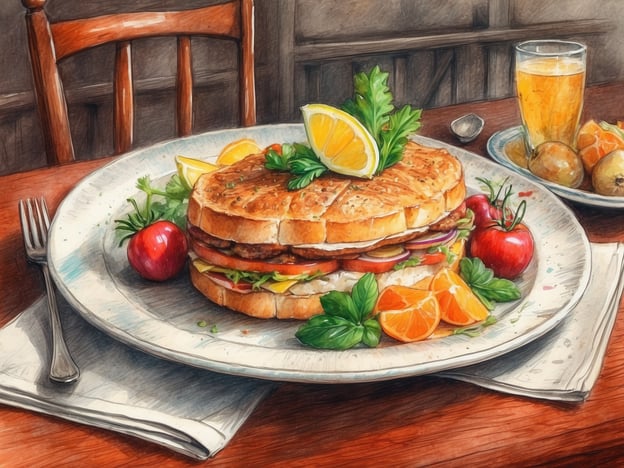 Auf dem Bild ist ein großes, appetitlich angerichtetes Sandwich zu sehen, das mit frischen Zutaten wie Gemüse, Salat und einem Hauch von Zitrone dekoriert ist. Dazu gibt es Beilagen, wie Äpfel und Orangen.
Wenn du in den NH Hotels Maastricht bist, könntest du die kulinarischen Angebote nutzen, die oft saisonale und regionale Spezialitäten umfassen. Du könntest auch die Restaurants ausprobieren, die eine Vielzahl von Gerichten anbieten, von herzhaften Snacks bis zu exquisiten Hauptgerichten. Die Atmosphäre ist dabei meist gemütlich und einladend, ideal für ein entspanntes Essen.