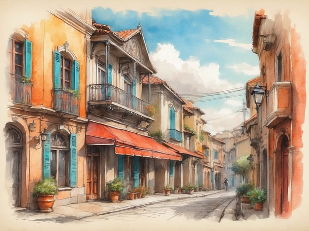 Auf dem Bild ist eine malerische Straße mit bunten Gebäuden zu sehen, die von historischen Balkonen und Pflanzen umrahmt ist. Die Szenerie strahlt eine charmante, mediterrane Atmosphäre aus, mit einem klaren Himmel und sanften Wolken im Hintergrund.
In Bezug auf Chamberí, einen Stadtteil von Madrid, zeichnet sich dieser durch seine klassischen und eleganten Architektur aus, die oft aus dem 19. Jahrhundert stammt. Die Straßen sind gesäumt von traditionellen Gebäuden mit schönen Balkonen und Kachelarbeiten, was Charakter und Geschichte verleiht. Chamberí ist bekannt für seine ruhigen, aber lebhaften Straßen, Cafés und kulturellen Sehenswürdigkeiten, die eine angenehme Kombination aus Alt und Neu bieten.