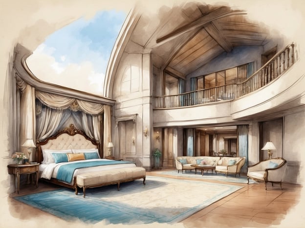 Auf dem Bild ist ein luxuriöses Hotelzimmer zu sehen, das elegant und komfortabel gestaltet ist. Es gibt ein großes Bett mit feiner Bettwäsche, geschmackvoll dekorierte Möbel und einen offenen Raum mit hohen Decken.
Warum NH Hotels in Madrid Paseo De La Habana wählen? Dieses Hotel bietet eine hervorragende Lage, moderne Annehmlichkeiten und erstklassigen Service, wodurch es ideal für Geschäftsreisende und Urlauber ist. Die stilvolle Einrichtung und der Fokus auf Komfort sorgen dafür, dass sich die Gäste wohlfühlen und entspannen können.