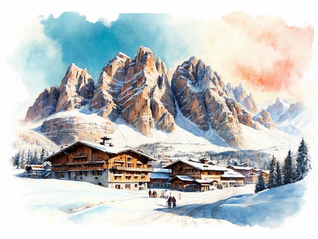 Auf dem Bild sind malerische, schneebedeckte Berge zu sehen, die die Landschaft von Cortina d'Ampezzo prägen. Diese Region in den Dolomiten ist bekannt für ihre beeindruckenden Felsformationen und ist ein beliebtes Ziel für Wintersportler. Die Architektur der Holzhäuser spiegelt den typischen Stil des alpinen Raumes wider und fügt sich harmonisch in die winterliche Landschaft ein.Cortina d'Ampezzo hat eine reiche Geschichte, die bis in die Antike zurückreicht. Es war einst ein strategischer Ort für Handelsrouten und entwickelte sich im 19. Jahrhundert zu einem beliebten Ferienort. Heute ist es besonders bekannt für seine Skimöglichkeiten und die Ausrichtung der Skigebiete bei den Olympischen Winterspielen. Die Schönheit der Umgebung zieht viele Besucher an, die sowohl die Natur als auch die alpine Kultur genießen möchten.