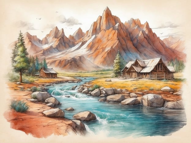 Auf dem Bild ist eine malerische Landschaft mit majestätischen Bergen, einem klaren Fluss und zwei rustikalen Hütten zu sehen. Diese Szene bietet zahlreiche Freizeit- und Erholungsmöglichkeiten, wie:
- **Wanderungen**: Die umliegenden Berge laden zu ausgedehnten Wanderungen ein, um die Natur zu erkunden.
- **Angeln**: Der Fluss bietet ideale Bedingungen zum Angeln, was eine entspannende Aktivität sein kann.
- **Picknicken**: Die schöne Landschaft eignet sich hervorragend für ein Picknick im Freien.
- **Fotografie**: Die beeindruckende Kulisse lädt dazu ein, schöne Fotos zu machen und unvergessliche Erinnerungen festzuhalten.
- **Meditation und Entspannung**: An einem ruhigen Ort wie diesem kann man hervorragend meditieren oder einfach die Natur genießen.
Insgesamt vermittelt die Szene ein Gefühl von Ruhe und Abgeschiedenheit, perfekt für Erholungssuchende.