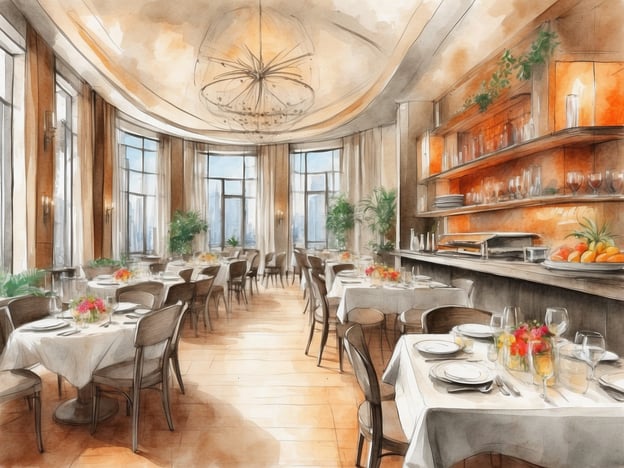 Auf dem Bild ist ein elegantes Restaurant zu sehen, das eine helle und freundliche Atmosphäre vermittelt. Die Tische sind mit weißen Tischdecken gedeckt und dekoriert mit frischen Blumen, was eine einladende Stimmung schafft. Die großen Fenster bieten einen Blick auf die Umgebung und lassen viel Tageslicht herein.
Die kulinarischen Highlights im Hotel und in der Umgebung könnten exquisite Gerichte und lokale Spezialitäten umfassen, die aus frischen, regionalen Zutaten zubereitet werden. Neben klassischen Menüs könnten auch innovative Kreationen von Spitzenköchen geboten werden. Desserts und internationale Weine könnten das gastronomische Erlebnis abrunden und die Gäste dazu einladen, die kulinarische Vielfalt zu entdecken.