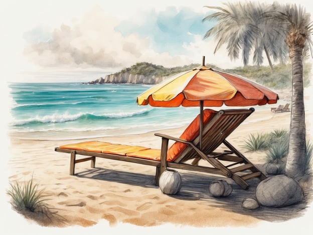Auf dem Bild ist ein schöner Strand mit einer Liege und einem Sonnenschirm zu sehen. Diese Szenerie lädt zu verschiedenen Freizeit- und Erholungsmöglichkeiten ein, wie zum Beispiel:
- Entspannen auf der Liege und die Sonne genießen.
- Schwimmen im Meer oder im seichten Wasser.
- Spazieren am Strand und die frische Meeresluft schnappen.
- Lesen eines Buches unter dem Sonnenschirm.
- Sandburgen bauen oder einfach im Sand spielen.
Es ist ein idealer Ort für Erholung und um die Natur zu genießen.