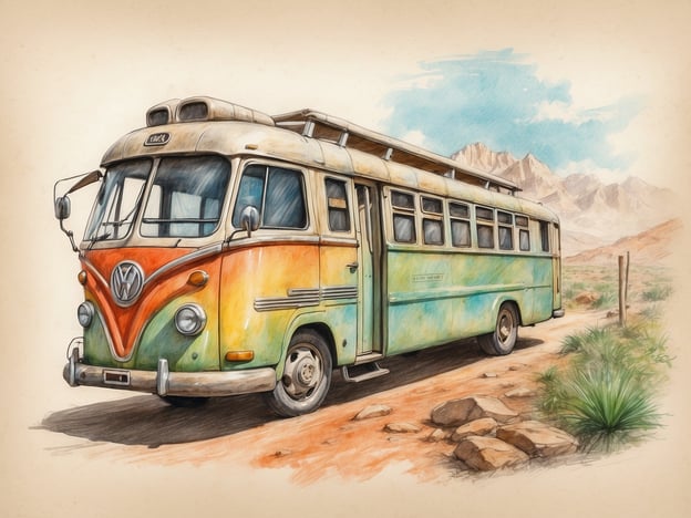 Auf dem Bild ist ein farbenfroher Vintage-Bus zu sehen, wahrscheinlich ein VW-Bus, der in einer ländlichen Umgebung steht. Diese Art von Fahrzeugen wird häufig mit Freiheit und Reisen in Verbindung gebracht.Im Kontext von Nachhaltigkeit und Umweltengagement könnte dieser Bus symbolisch für umweltfreundliches Reisen stehen. Viele Menschen entscheiden sich heute für umweltbewusste Fortbewegungsmittel, um ihren ökologischen Fußabdruck zu verringern. Zudem kann der Bus für den Trend des vanlifes stehen, bei dem Reisende oft in der Natur leben und reisen, wodurch ein bewussterer Umgang mit Ressourcen und ein stärkeres Umweltbewusstsein gefördert wird.Solche Bilder erinnern uns daran, die Schönheit der Natur zu schätzen und verantwortungsvoll zu reisen, um die Umwelt zu schützen.