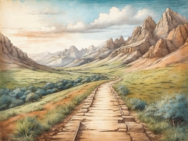 Auf dem Bild ist eine malerische Landschaft zu sehen, die von majestätischen Bergen und sanften Hügeln geprägt ist. Der Weg, der in die Ferne führt, lädt zu einem entspannenden Spaziergang oder einer Wanderung ein.Die Umgebung bietet zahlreiche Ausflugsmöglichkeiten, wie zum Beispiel:1. **Wandern**: Die verschiedenen Pfade in den Bergen könnten ideal für Tagestouren sein, wobei man die beeindruckende Aussicht genießen kann.2. **Naturerkundung**: In der grünen Wiese und zwischen den Bäumen lässt sich die vielfältige Flora und Fauna entdecken, perfekt für Naturliebhaber.3. **Fotografie**: Die idyllische Landschaft bietet viele Fotomotive, besonders bei Sonnenauf- oder -untergang.4. **Picknick**: Auf der Wiese könnte man ein gemütliches Picknick im Freien veranstalten und die Ruhe der Natur genießen.Insgesamt scheint es ein idealer Ort für Outdoor-Aktivitäten und zur Erholung zu sein.