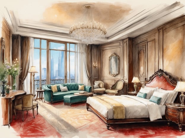 Auf dem Bild ist ein luxuriöses Hotelzimmer zu sehen. Der Raum ist elegant eingerichtet und verfügt über ein großes Bett sowie eine komfortable Sitzecke mit einem grünen Sofa. Große Fenster bieten einen atemberaubenden Blick auf eine Stadtlandschaft, die moderne Wolkenkratzer zeigt. Die Dekoration umfasst stilvolle Möbel, einen Kronleuchter und einen Teppich in warmen Farben, was eine gemütliche und raffinierte Atmosphäre schafft.
NH Hotels sind bekannt für ihre modernen und komfortablen Unterkünfte, oft in zentraler Lage, wodurch sie sowohl für Geschäftsreisende als auch für Urlauber attraktiv sind. Jedes Hotel bietet in der Regel vielfältige Annehmlichkeiten, darunter Restaurants, Tagungsräume und Fitnessbereiche, um den Bedürfnissen der Gäste gerecht zu werden.