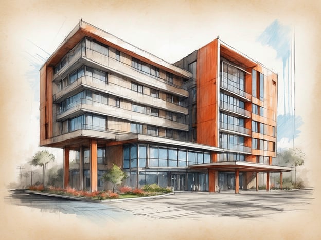 Auf dem Bild ist eine zeichnerische Darstellung eines modernen Gebäudes zu sehen, das wahrscheinlich ein Hotel oder ein Kongresszentrum darstellt. Es hat mehrere Etagen, große Fensterfronten und eine stilvolle Fassade mit rot-orangefarbenen Elementen.
Das NH Hotels Milano Congress Centre ist ein bekanntes Hotel in Mailand, das sich auf Konferenzen und Veranstaltungen spezialisiert hat. Es bietet eine Vielzahl von modernen Einrichtungen, darunter Konferenzräume, Geschäftsservices und komfortable Unterkünfte. Die Lage ermöglicht einen einfachen Zugang zu den wichtigsten Sehenswürdigkeiten und Verkehrsverbindungen der Stadt, was es zu einem idealen Standort für Geschäftsreisende und Event-Teilnehmer macht.