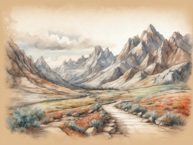 Auf dem Bild ist eine malerische Berglandschaft mit hohen, zerklüfteten Bergen und weiten Tälern zu sehen. Die Natur wirkt ruhig und einladend, perfekt für Aktivitäten in der freien Natur.
In der Umgebung könnten folgende Freizeitmöglichkeiten bestehen:
1. **Wandern:** Es gibt zahlreiche Wanderwege, die atemberaubende Ausblicke auf die Berge bieten.
2. **Fotografie:** Die beeindruckende Landschaft eignet sich hervorragend für Fotografie-Enthusiasten.
3. **Picknick:** Ruhige Plätze in der Natur laden zu entspannenden Picknicks ein.
4. **Radfahren:** Mountainbiking auf verschiedenen Trails könnte ebenfalls möglich sein.
5. **Naturbeobachtung:** Tiere und Pflanzen in dieser Umgebung zu beobachten, könnte interessant sein.
Diese Aktivitäten bieten eine wunderbare Möglichkeit, die Schönheit der Natur zu genießen.