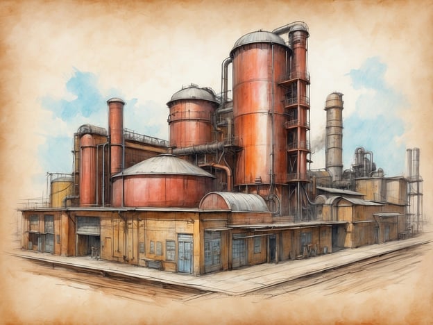 Auf dem Bild ist eine industrielle Anlage zu sehen, die durch große, rote Silos und Rohre charakterisiert ist. Diese Art von Architektur erinnert an alte Fabriken oder technische Anlagen, die häufig in industriellen Regionen zu finden sind.
In Oberhausen, einer Stadt im Ruhrgebiet, gibt es viele solche Industrieanlagen, die Teil der langen Geschichte des Kohle- und Stahlabbaus sind. Oberhausen ist bekannt für den Strukturwandel von einer industriellen zu einer Dienstleistungs- und Wissensgesellschaft, wobei viele alte Industriegebäude heute für kulturelle Zwecke umgenutzt werden.