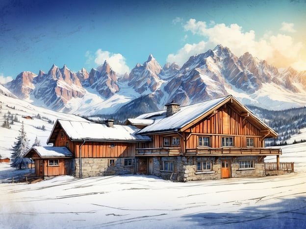 Auf dem Bild ist ein idyllisches, traditionelles Bauernhaus in einer schneebedeckten Winterlandschaft zu sehen, umgeben von majestätischen Bergen. Dieser Anblick erinnert an die Region Saalbach Hinterglemm in Österreich, die für ihre malerischen Almhütten und die beeindruckende Berglandschaft bekannt ist.Die Geschichte von Saalbach Hinterglemm ist geprägt von der Entwicklung vom kleinen, landwirtschaftlich geprägten Dorf hin zu einem beliebten Wintersportort. In den letzten Jahrzehnten hat sich die Region einen Namen als perfektes Ziel für Skifahrer und Wanderer gemacht, während sie gleichzeitig ihren ländlichen Charme bewahrt hat. Die Kombination aus traditioneller Architektur und atemberaubender Natur macht die Gegend zu einem besonderen Ort für Besucher aus aller Welt.